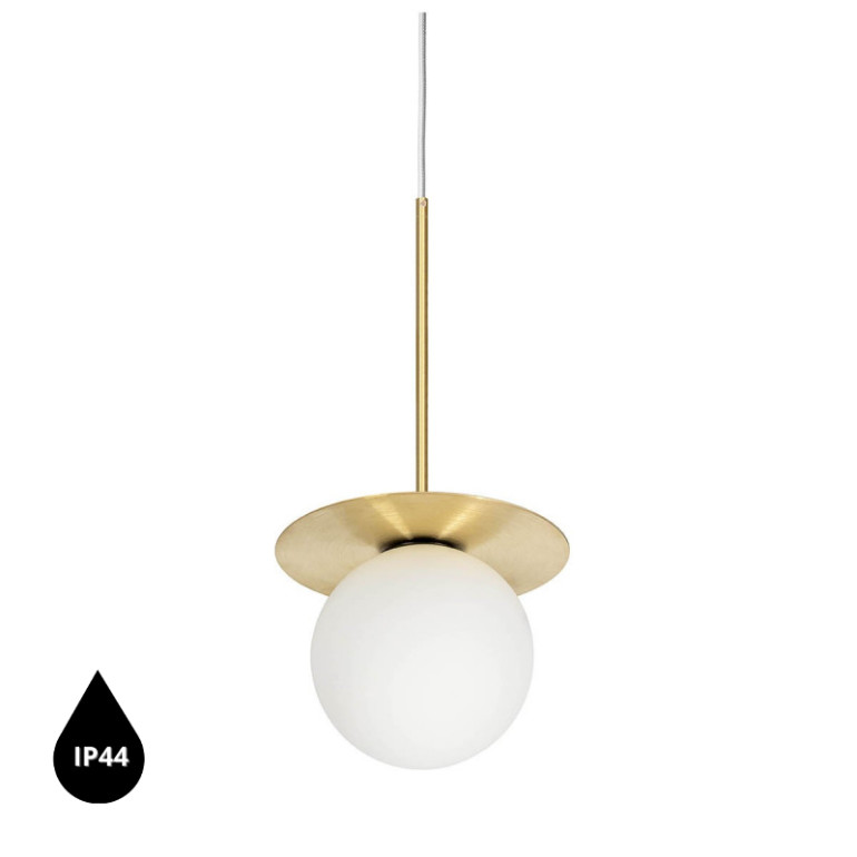 BORRA B Lámpara colgante de techo blanca con latón IP44